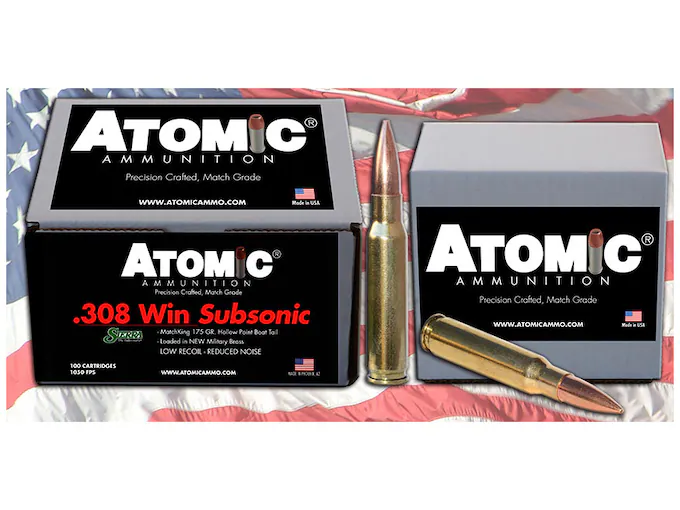 Atomic Ammunition Match Subsonic 308 Winchester Ammo 175 Grain Sierra MatchKing Jacketed Hollow Point Box of 100 – Fast Ship