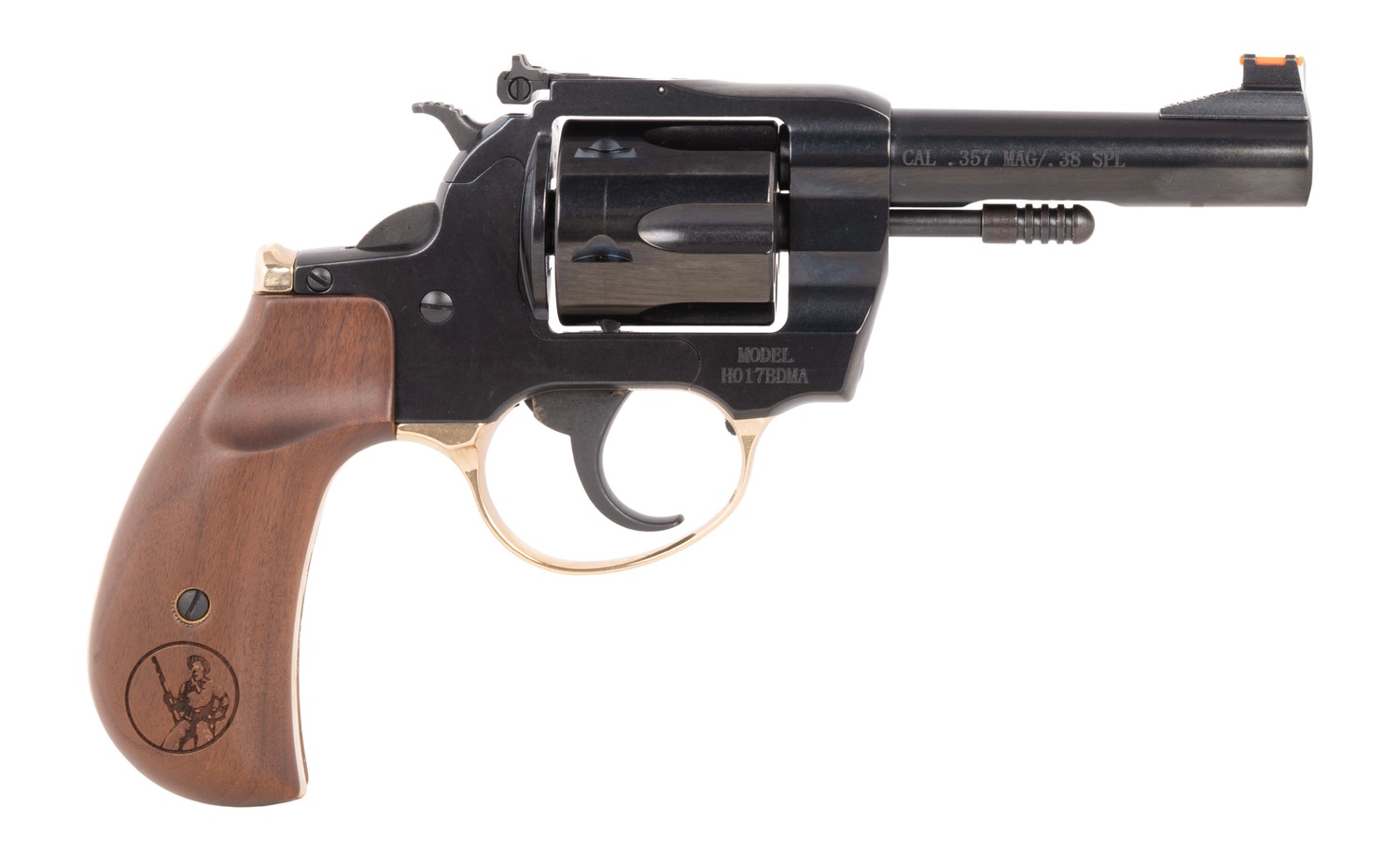 Henry H017BDMA Big Boy Deadeye 357 Mag/38 Special 6 Shot 4″ Blued Round Barrel, Blued Cylinder, Blued Polished Steel Frame, American Walnut Birdshead Grip, Transfer Bar Safety, Exposed Hammer